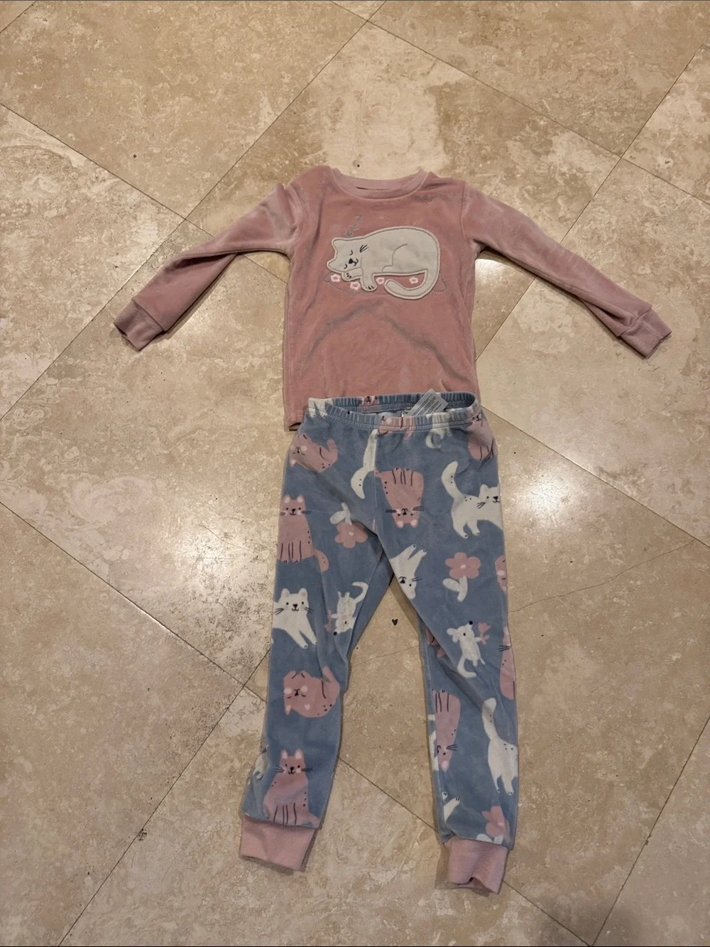 Carter's Pink Plush Cat Top with Blue Cat-Print Pajama Pants